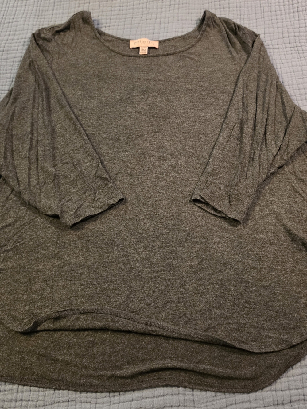 Philosophy Heather Charcoal Scoop Neck 3/4  Sleeve Top